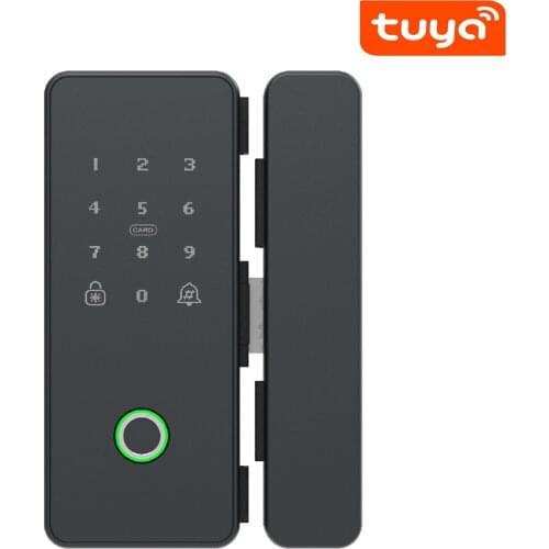 Tuya APP Smart Fingerprint Biometrics Card Password Number Code Lock For Home Office Frameless Frame Glass Push Sliding Door