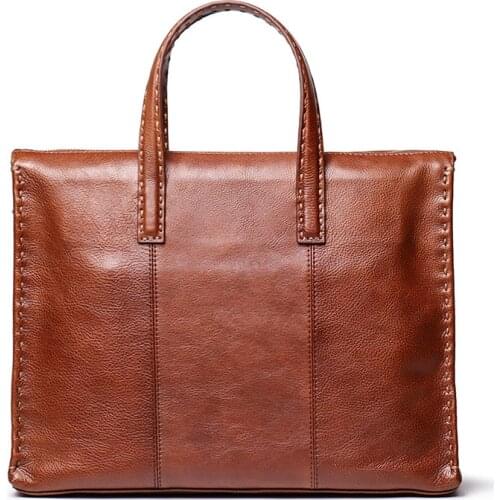 Nesitu Highend Brown Coffee Full Grain Vegatable Tenned Genuine Leather Office Women Men Briefcase Portfolio Messenger Bag M9064