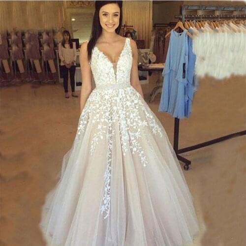 ZJ9149 2019 2020 White Ivory Pink Champagne Wedding Dress Custom-Made Plus Size Bridal Deep V Neck Open Back