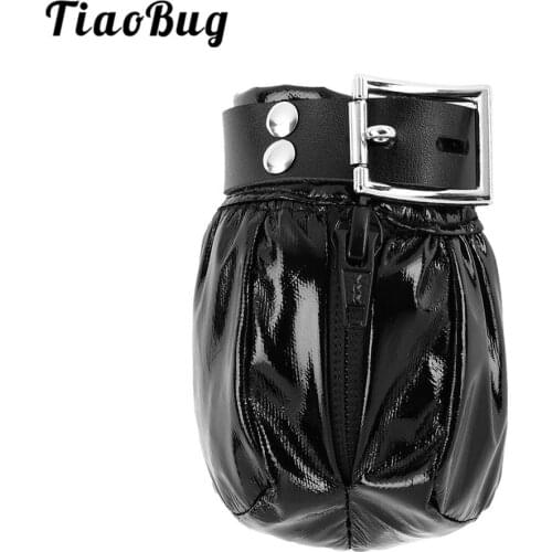 TiaoBug Mens Panties Black Patent Leather Buckle Bulge Pouch Penis Sheath C-strings Underpants Lingerie Male Gay Sexy Underwear