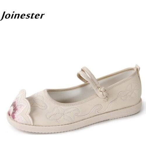 Embroidered Ethnic Flat Heeled Shoes for Women Cotton Fabric Mary Jane Dress Shoes for Spring Retro Summer Sandals Female Flats