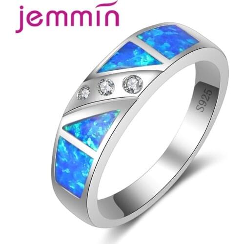 Gorgeous Fascinating Ring 925 Sterling Silver Band Bule Fire Opal Ring Micro Inlay White Crystal Fahsion jewellery