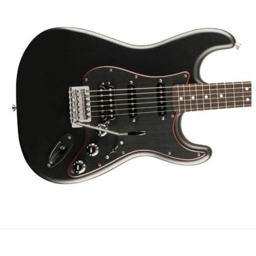 Top quality FPST-1046 matte black color solid body black pick guard with red line rosewood fretboard Tremolo ST electric guitar