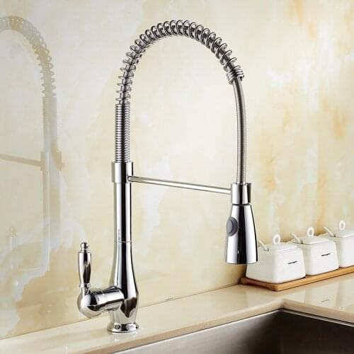 Pull Out Kitchen Faucet Chrome Brass Pull Out Spring Kitchen Sink Faucet Swivel Spout Tall Vessel Mixer Tap Torneira Cozinha