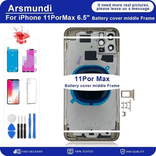 6.5"For iPhone 11PorMax Battery Back Cover + Middle Chassis Frame + SIM Tray + Side Key Parts Housing Case No Flex Cable