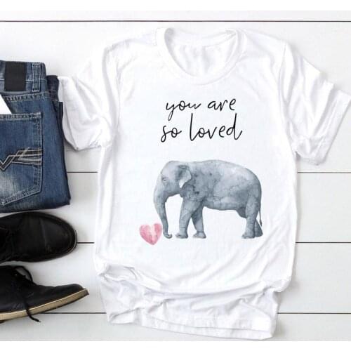 Female Tshirts Clothes T-Shirt Women Short Sleeve Elephant Love Sweet Fashion Cartoon Summer Lady Print Tee Graphic T Top