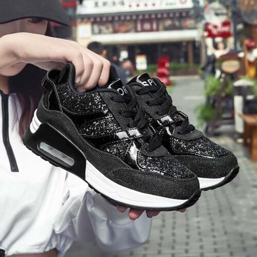 Women Gym Walking Shoes Female Wedge Sneakers Lightweight Glitter Platform Shoes Girls Heeled Sport Shoes Athletics Cushion