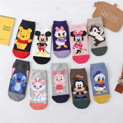 Disney Femme Boat Socks Korea Cartoon Animal Mickey Mouse Duck Bear Cat Socks Kawaii Cotton Girl Funny Ankle Socks