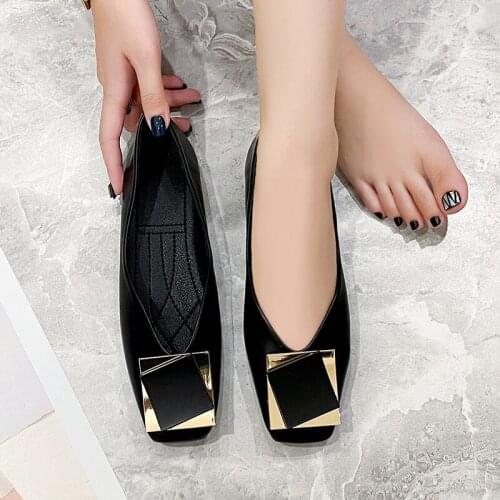 2021 Spring Europe Fashion Square Toe Flat Shoes Woman Retro Casual Flats Large Size Soft Bottom Ladies shoes zapatos de muje