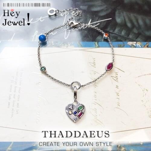 Charm Bracelet Heart Mix Colourful Stones 2021 Spring Brand New Let your Heart Speak 925 Sterling Silver Jewelry Gift For Women