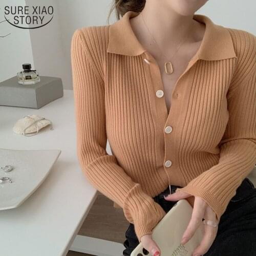 2021 Autumn Winter Jumper Women Knitted Cardigan Sweater Lapel Casual Sweaters For Women Loose Long Sleeve Sweater Women 11337
