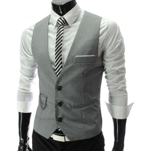 Fashion Men Suit Vest Solid Color V Neck Sleeveless Button Pocket Blazer Suit Waistcoat Formal Blazer Vest