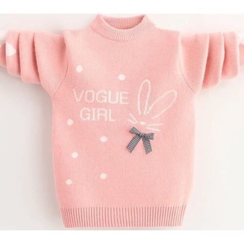 Winter Cotton Girls Sweater New 2021 Fashion Printing Cartoon Anime Round Neck Thicken Knitted Shirt Casual Childrens Clothing