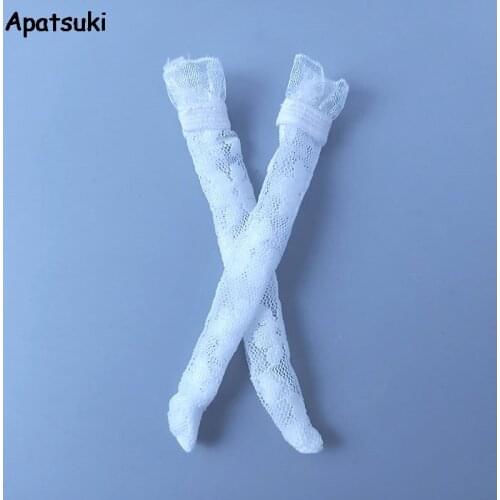 1pair Fashion Princess White Floral Middle Tube Lace Socks for Barbie Doll Accessories Sock for Blythe Licca Dolls DIY Toy 1/6