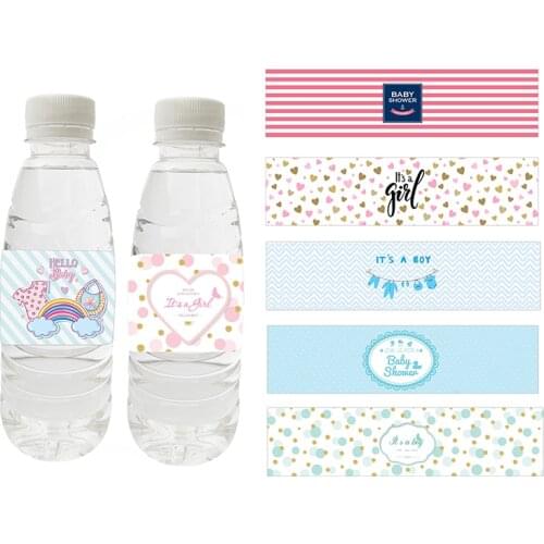 10pcs Baby Shower Bottle Labels Gender Reveal Party Decoratons Mineral Water Bottle Stickers Baby Shower Birthday Party Supplies