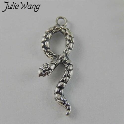 Julie Wang 10PCS Snake Charms Animal Antique Silver Color Alloy Pendant Jewelry Making Necklace Accessory Decoration Findings