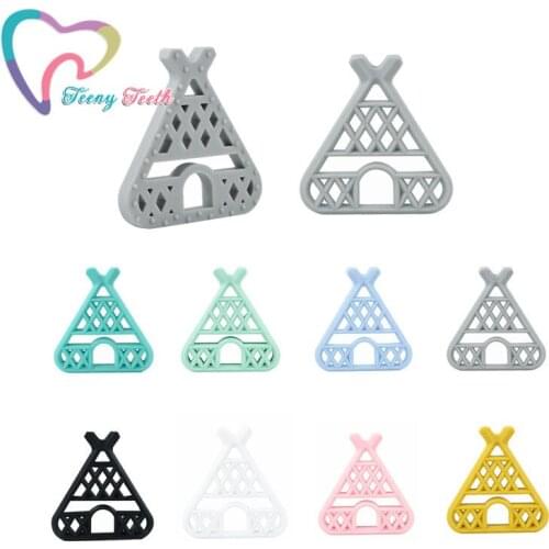 50 PCS 8 Colors New Baby Woodland Teepee Shape Teether Infants BPA Free Silicone DIY Teething Necklace Chewable Toys Pendants