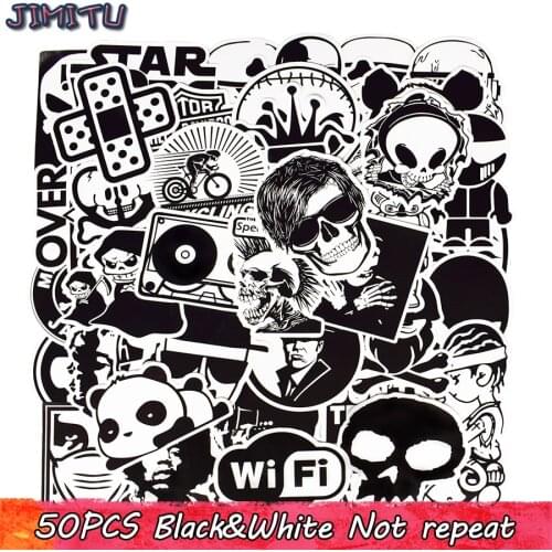 50 PCS Black White Graffiti Stickers Cool JDM Dark Waterproof Sticker Bomb DIY Laptop Skateboard Suitcase Motor Helmet Decals