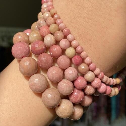 A+ Natural Stone Faceted Rhodonite Beads 4 6 8 10 12mm Round Beads For Jewelry Making Diy Bracelet Necklace Accessories 15 inch