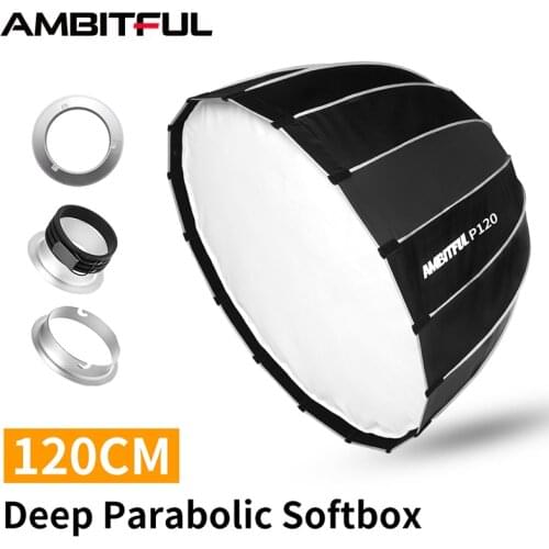 AMBITFUL P120 Portable 120CM 16 Rods Deep Parabolic Softbox Bowens Mount Studio Speedlite Flash Reflector Photo Studio Softbox