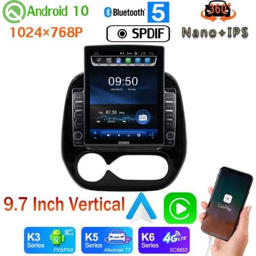Nano+IPS 9.7" Vertical Tesla Android 10 Car Media Radio GPS PX6 4+64G For Renault Captur Kaptur 2011-2019 Manual A/C 360 Camera