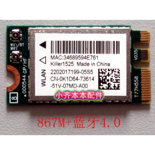 Wireless-AC1525 killer1525 867M BT4.0 NGFF GT72/GT80/GS60/GE62/GE72 P651SE/SG/P650S T5/T7 Wireless Card