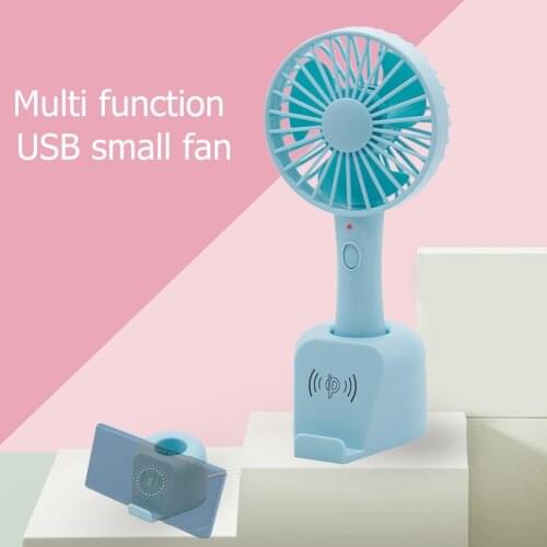 Wireless Rechargeable Handheld Mini Fan 3 Wind Speeds Adjustable Desk Fans Portable Cooler with Phone Wireless Charging