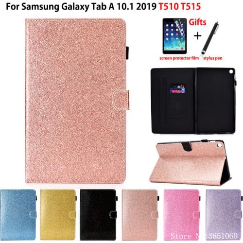 Glitter Case For Samsung Galaxy Tab A 10.1 2019 T510 T515 SM-T510 SM-T515 Cover Funda Tablet Flip Stand Shell Coque +Film+Pen