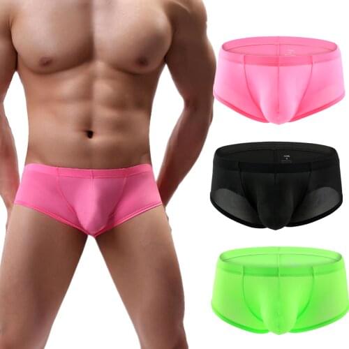 U Convex Underwear Penis Pouch Boxer Shorts Men Ice Silk Breathable Sexy Underpants Solid Color Big Size S-XXL Homewear