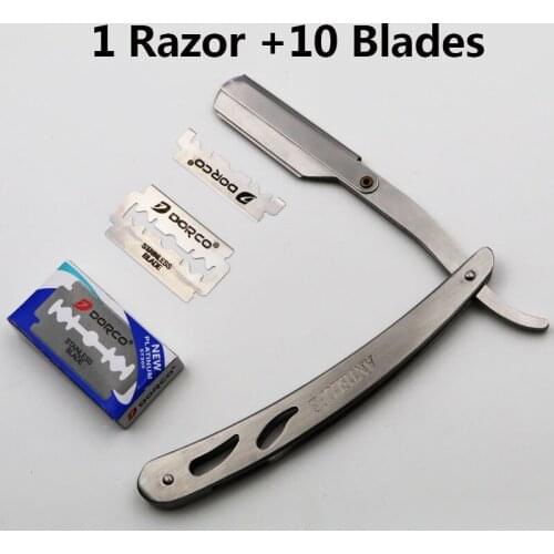 1 Set Men Straight Barber Edge Steel Razors Folding Shaving Knife Hair Removal Tools with 10pcs Blades