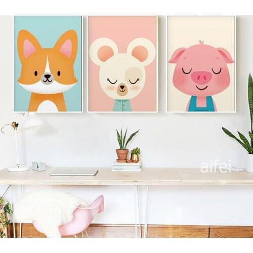 Nordic Decoration Home Art A4 Poster Cute Cartoon Animal Canvas Painting Modern Children Room Nursery Decor Wall Art Pictures