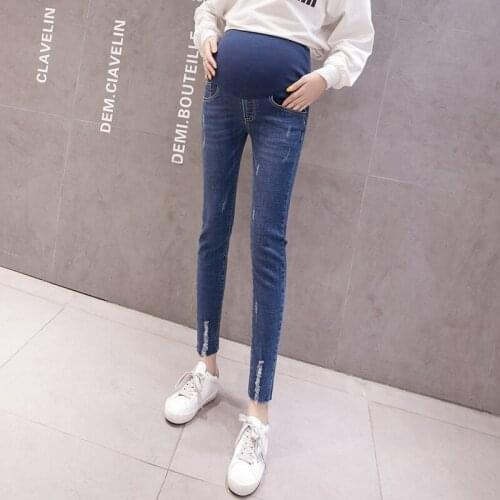 Pregnant women nine points jeans spring and summer pregnant women denim stomach lift pants feet pants wild pregnancy pants