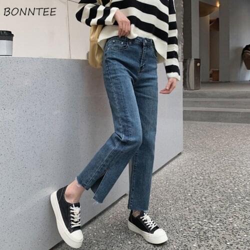 Jeans Women Newest High Waist Straight Teenagers Denim Trousers Vintage Ins Fall Trendy Retro Daily Ulzzang Navy College Female