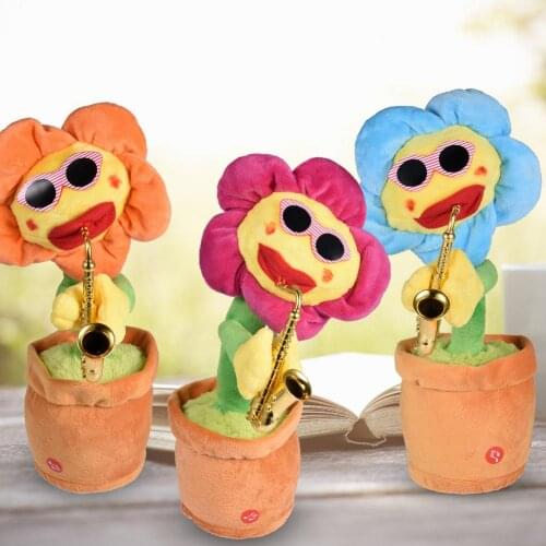 Electric Toys Singing And Dancing Sunflower Plush Toy Playing Saxophone Funny Childrens Toy Fully Filling PP Cotton