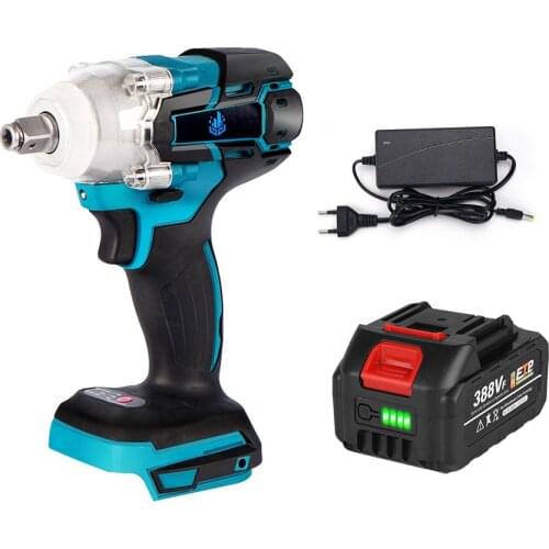 Brushless Electric Wrench Cordless Rechargeable 1/2 Socket Set 18V 520N.m Impact Wrench for Makita Battery + 4000mAh Battery