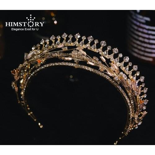 HIMSTORY Gold Wedding Hairband Headpieces Vintage Leaves Flower Petal Headdress Bridal Tiara Hair Accessories For Women
