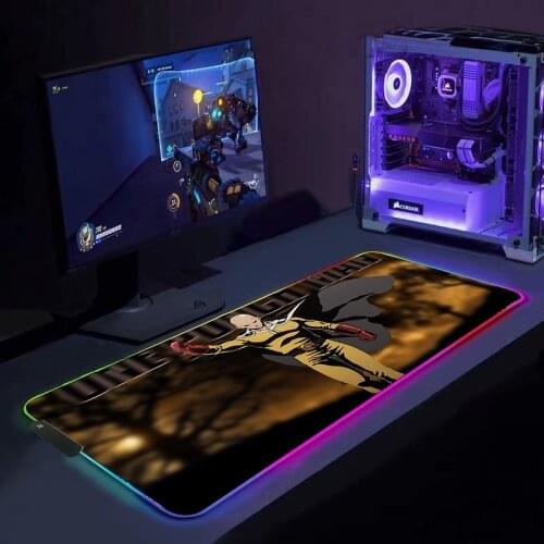 Gaming Mouse Pad One Punch Man Computer Mousepad RGB Large Mouse Pad Gamer Mouse Carpet Big Mouse Pad PC Desk Play Mat Backlit