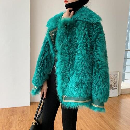 JuneLove Women Autumn Winter Faux Fur Jacket Vintage Female lamb fur Overcoat Lady Casual Long Sleeve warm coats thick Outwears