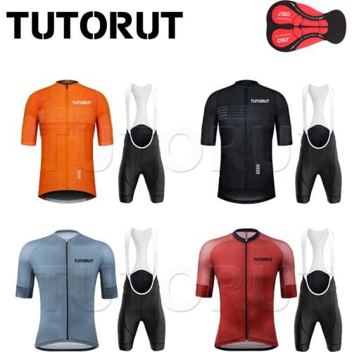 TUTORUT Cycling Set Men Short-sleeved Cycling Jersey Road Sportswear Quick-drying Breathable Bib Suit Summer with Pockets