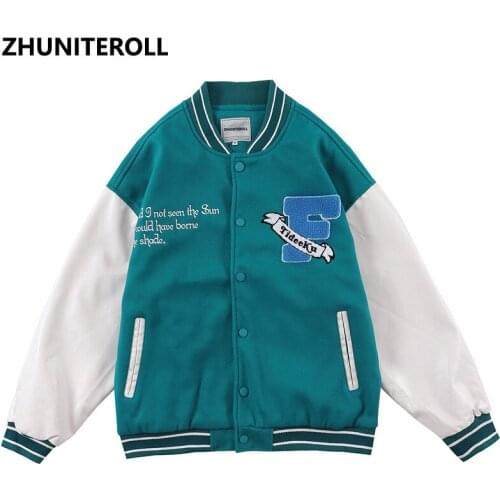 Fashion Bomber Jackets Hip Hop Towel Embroidery Letter Block Patchwork Baseball Coats Streetwear Harajuku Casual Couple Tops