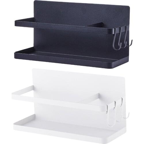 Multifunction Fridge Magnetic Spice Rack Holder with 3 Hook Kitchen Pepper Small Storage Punch Free Space Saving