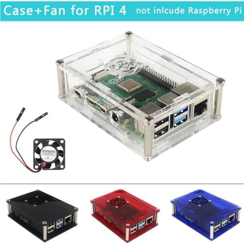 Upgraded Raspberry Pi 4 Acrylic Case Clear Black Blue Red Transparent Shell with Cooling Fan for Raspberry Pi 4 Model B RPI 4