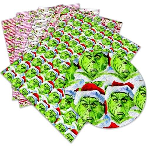 New Beautiful Christmas Cartoon Printed Synthetic Faux Leather 30 cm x 136cm for DIY Hair Bow Bags