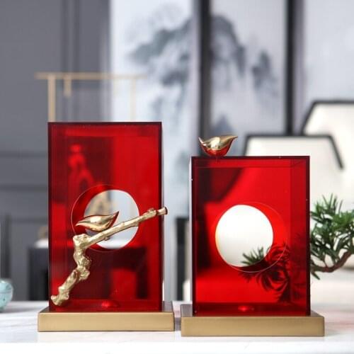 New Chinese Style Red Acrylic Creative Branch Bird Decor Hotel Living Room Entrance Tv Cabinet Decoration Box Home Furnishings