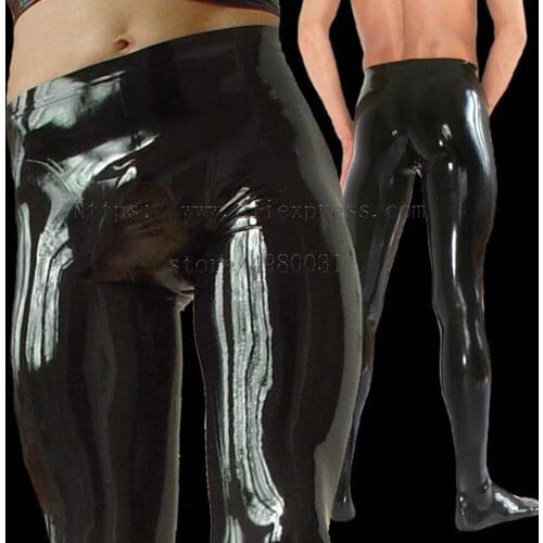 Novelty 100% handmade tight latex pants in solid black color for men