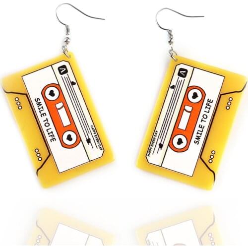 New Funny Yellow Acrylic Tape Earrings For Women Gilr Vintage Record Square Tape Long Dangle Earrings Fashion Party Jewelry Gift