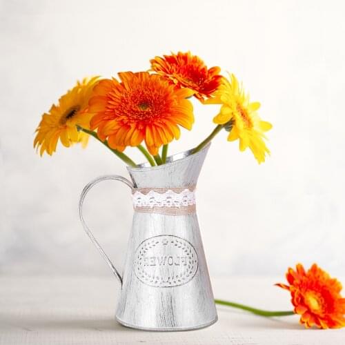 New Arrival Flower Vase Iron Metal Bucket Rustic Style Jug Watering Can Pot Flower Vase For Wedding Home Vintage Decoration