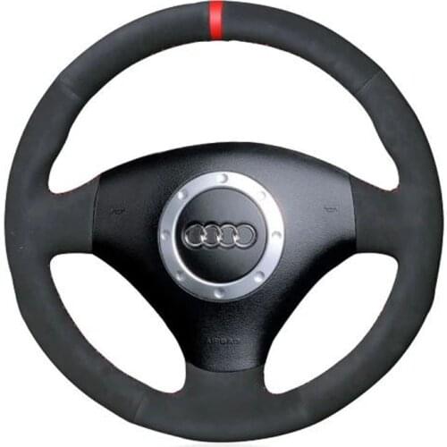 New Anti Slip Black Microfiber Leather / Suede leather Steering Wheel Black Stitch on Wrap Cover For Audi A3 2000-2003