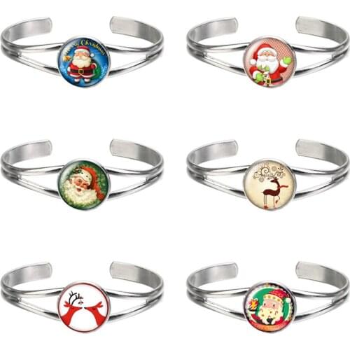 New Christmas Santa Claus Elk glass cabochon silver plated bangle bracelets For Men And Women Jewelry Christmas gift ZB0580/0586