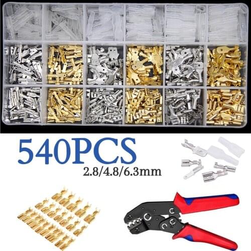 540Pcs/lot 2.8/4.8/6.3mm Female and male Crimp Terminal Connector Gold Brass/Silver Car Speaker Electric Wire Connectors Set